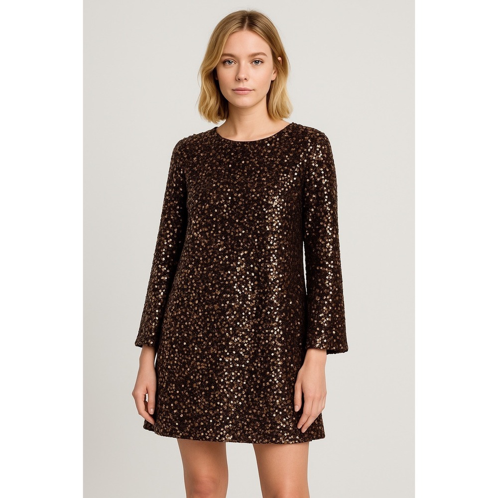 H&M‎ Sequined A Line Mini Dress Gold Brown Bronze Women's Size Medium